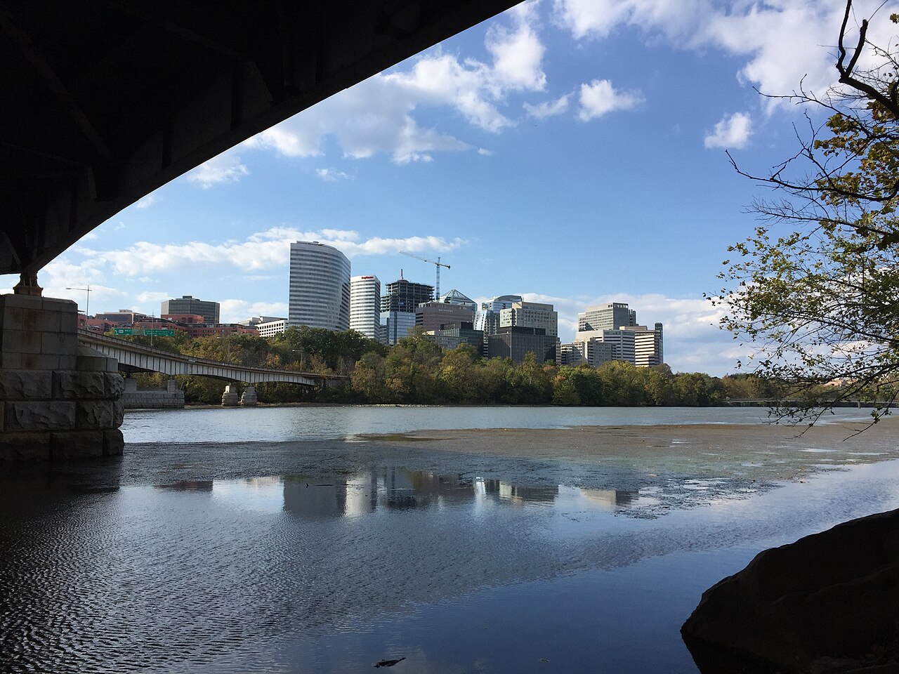 The Rosslyn skyline in Arlington, Virginia, seen across the Potomac River